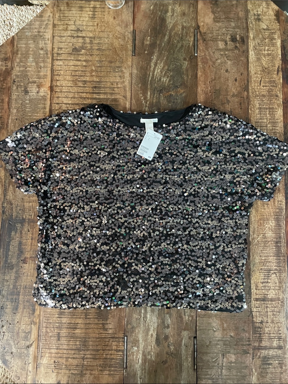 H&M Black Iridescent Sequin Crop Top